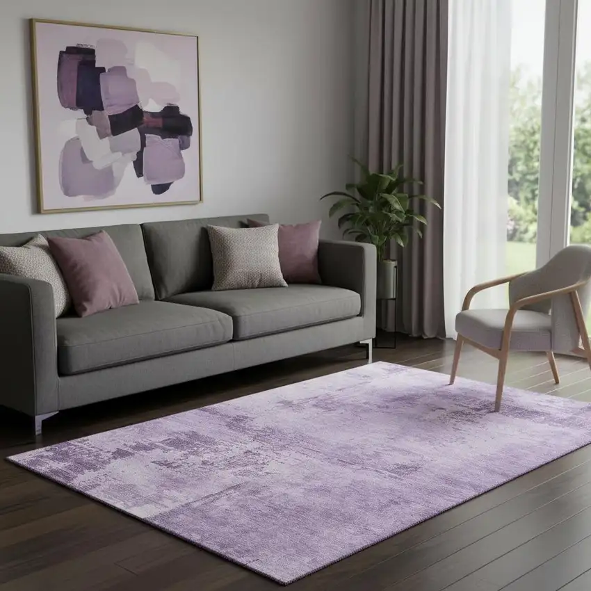 Lavender And Lilac Abstract Washable Area Rug With UV Protection Photo 2
