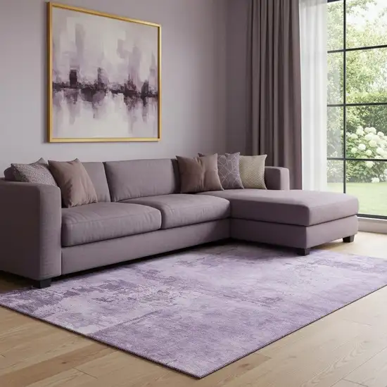 Lavender And Lilac Abstract Washable Area Rug With UV Protection Photo 2