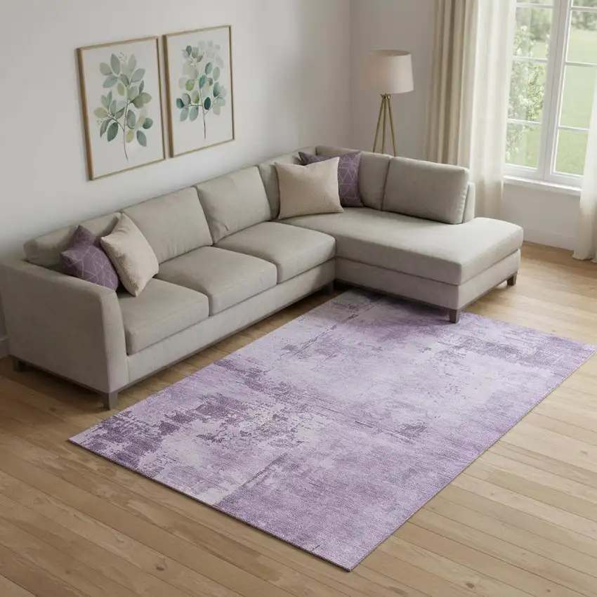 Lavender And Lilac Abstract Washable Area Rug With UV Protection Photo 2