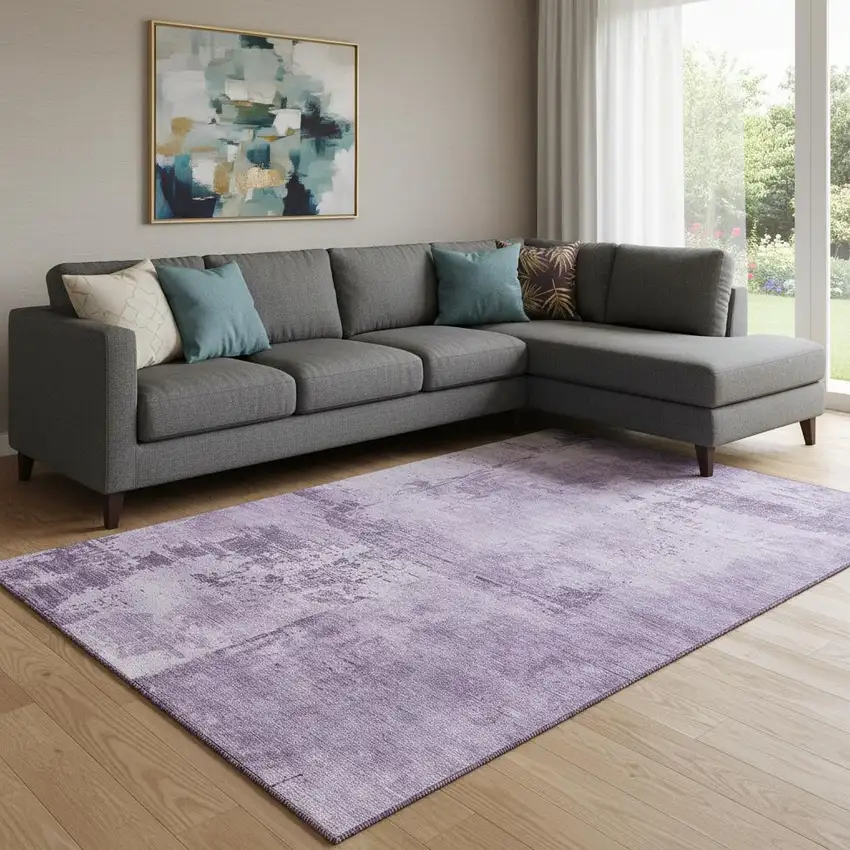 Lavender And Lilac Abstract Washable Area Rug With UV Protection Photo 2