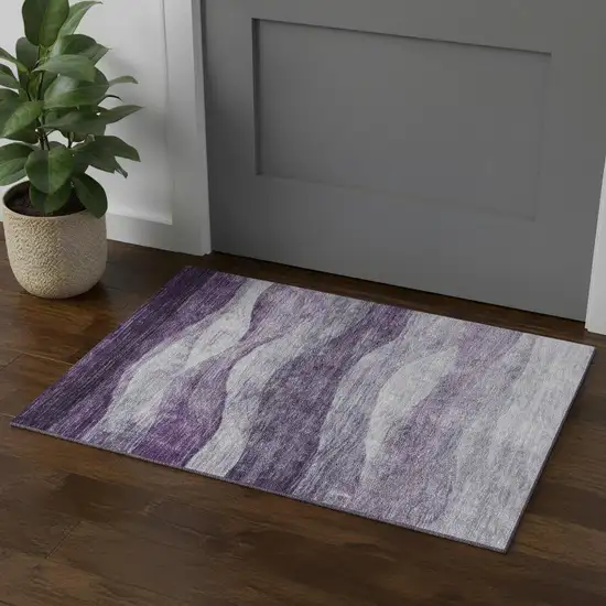 Lavender And Lilac Abstract Washable Area Rug With UV Protection Photo 1