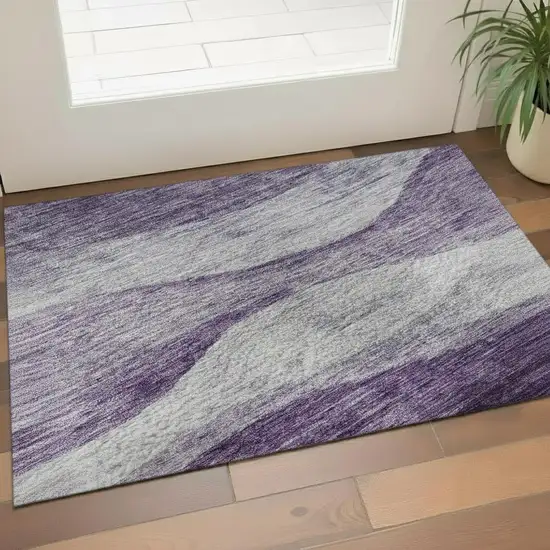 Lavender And Lilac Abstract Washable Area Rug With UV Protection Photo 2