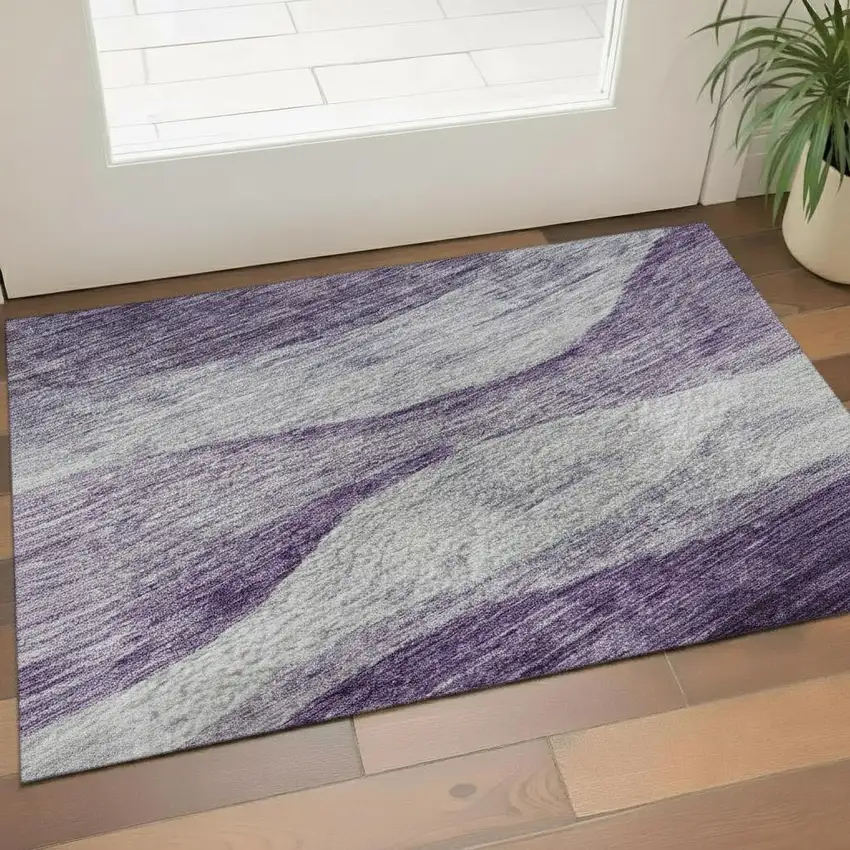 Lavender And Lilac Abstract Washable Area Rug With UV Protection Photo 2