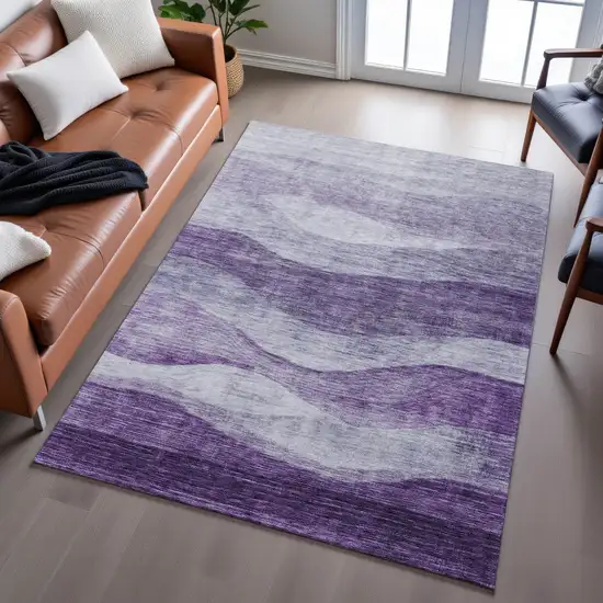 Lavender And Lilac Abstract Washable Area Rug With UV Protection Photo 4