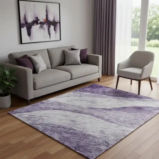 Lavender And Lilac Abstract Washable Area Rug With UV Protection Photo 1