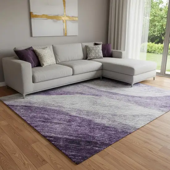 Lavender And Lilac Abstract Washable Area Rug With UV Protection Photo 2