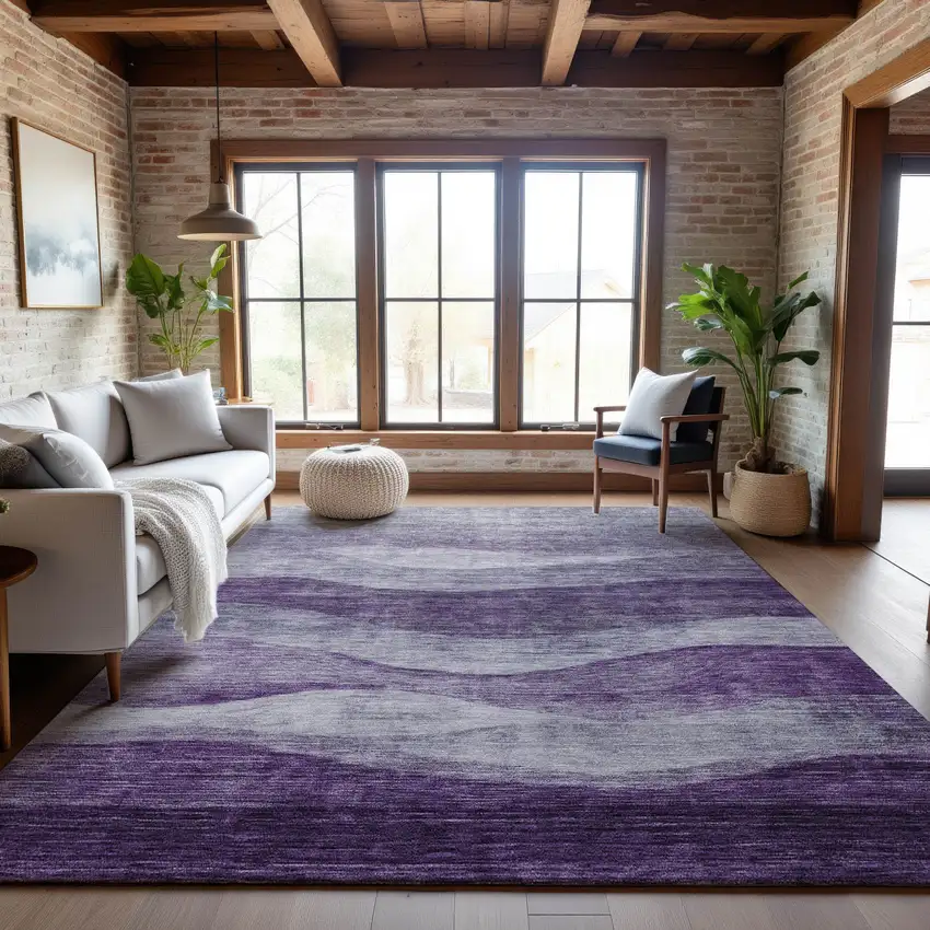 Lavender And Lilac Abstract Washable Area Rug With UV Protection Photo 4