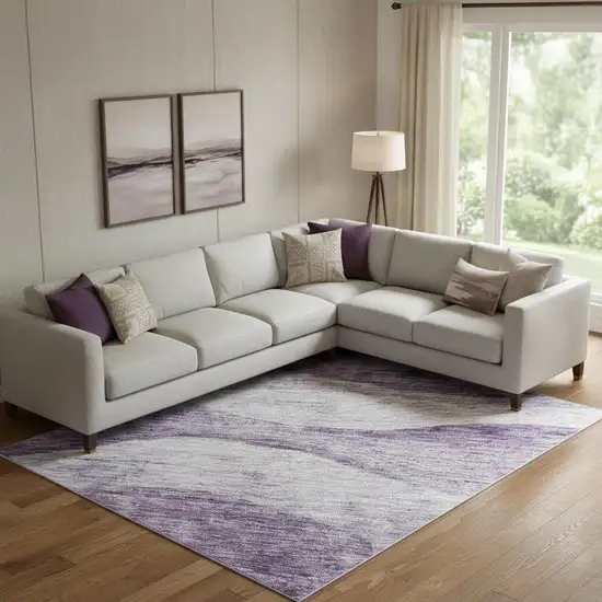 Lavender And Lilac Abstract Washable Area Rug With UV Protection Photo 2