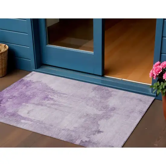 Lavender And Lilac Abstract Washable Indoor Outdoor Area Rug Photo 2