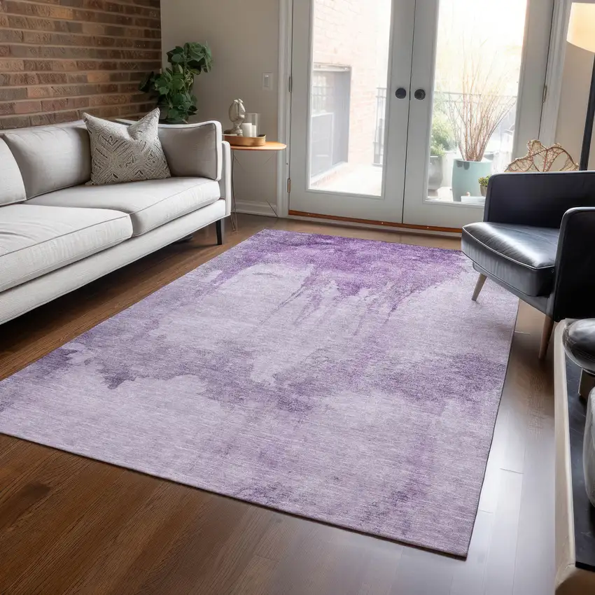Lavender And Lilac Abstract Washable Indoor Outdoor Area Rug Photo 6