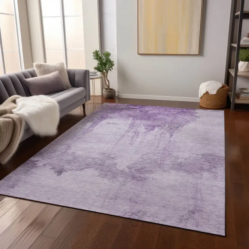 Lavender And Lilac Abstract Washable Indoor Outdoor Area Rug Photo 7