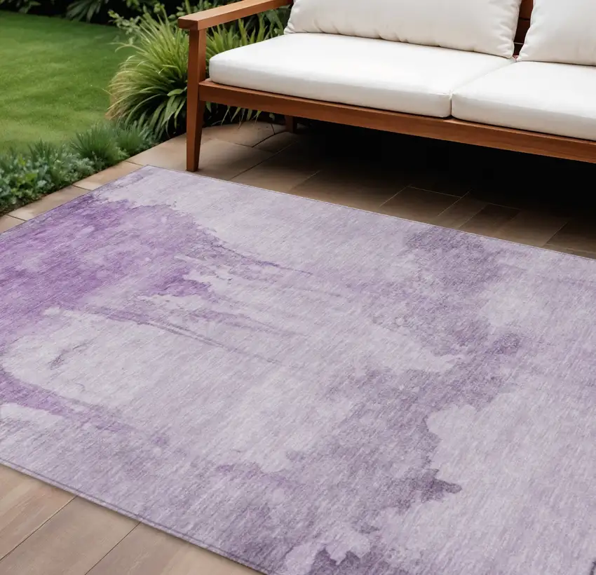 Lavender And Lilac Abstract Washable Indoor Outdoor Area Rug Photo 2