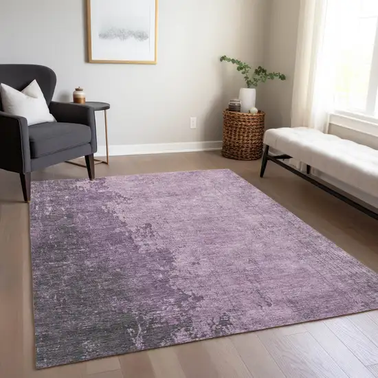 Lavender And Lilac Abstract Washable Indoor Outdoor Area Rug Photo 6