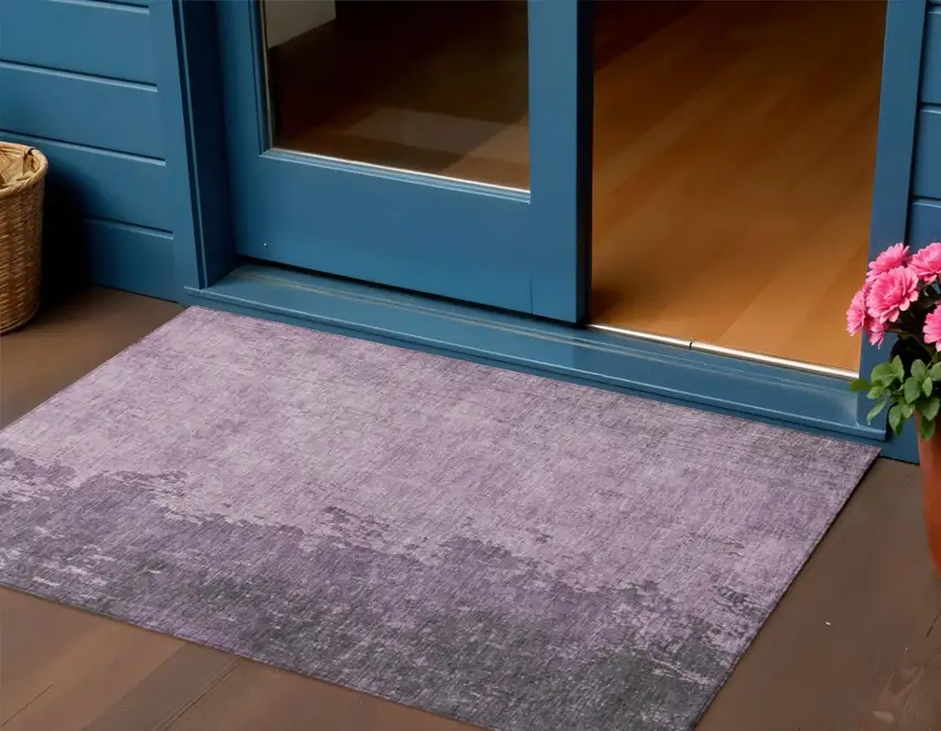 Lavender And Lilac Abstract Washable Indoor Outdoor Area Rug Photo 2