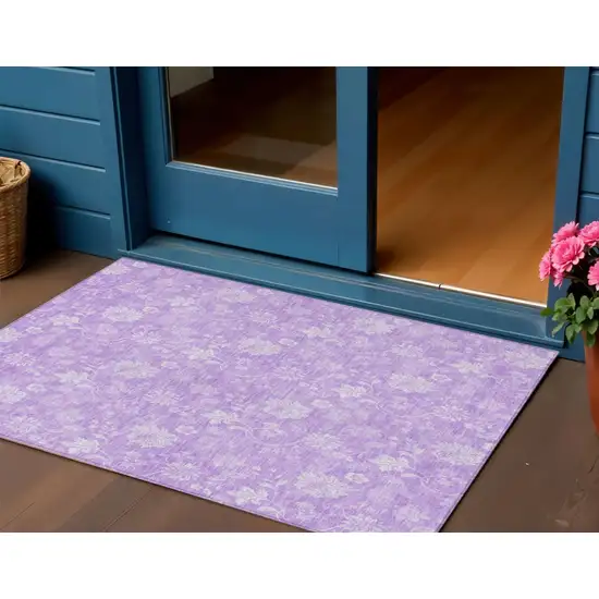 Lavender And Lilac Floral Washable Indoor Outdoor Area Rug Photo 1