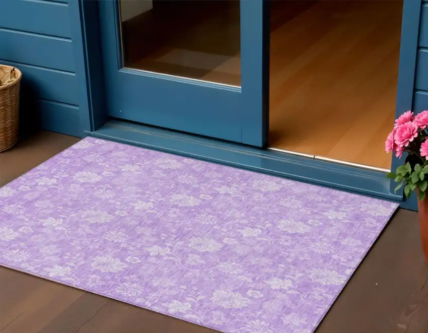 Lavender And Lilac Floral Washable Indoor Outdoor Area Rug Photo 1