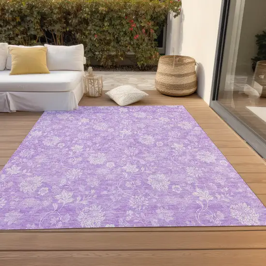 Lavender And Lilac Floral Washable Indoor Outdoor Area Rug Photo 7