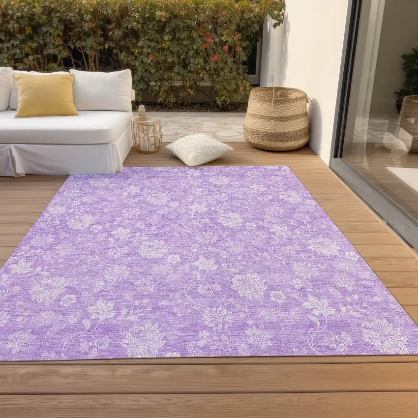 Lavender And Lilac Floral Washable Indoor Outdoor Area Rug Photo 7