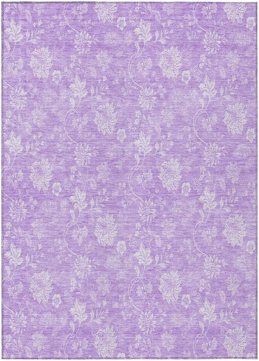 Lavender And Lilac Floral Washable Indoor Outdoor Area Rug Photo 2
