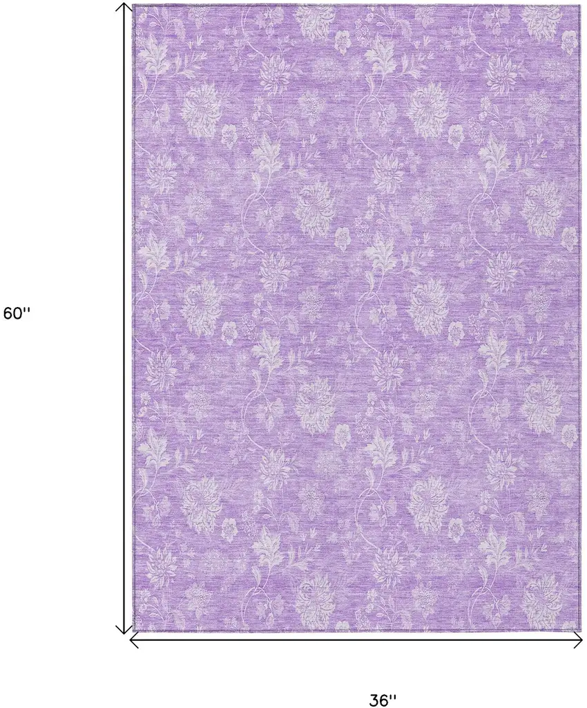 Lavender And Lilac Floral Washable Indoor Outdoor Area Rug Photo 3