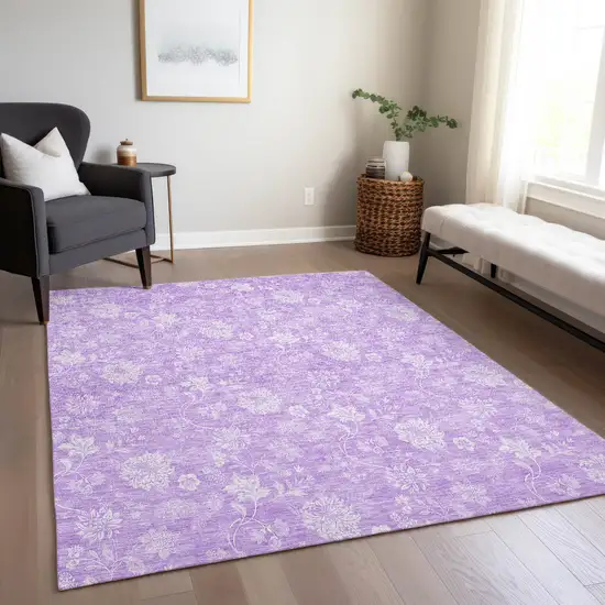 Lavender And Lilac Floral Washable Indoor Outdoor Area Rug Photo 9