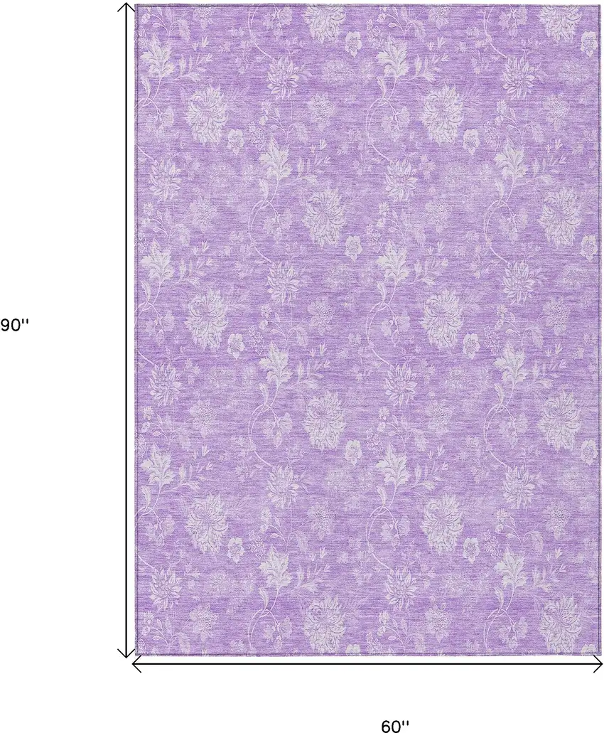 Lavender And Lilac Floral Washable Indoor Outdoor Area Rug Photo 3