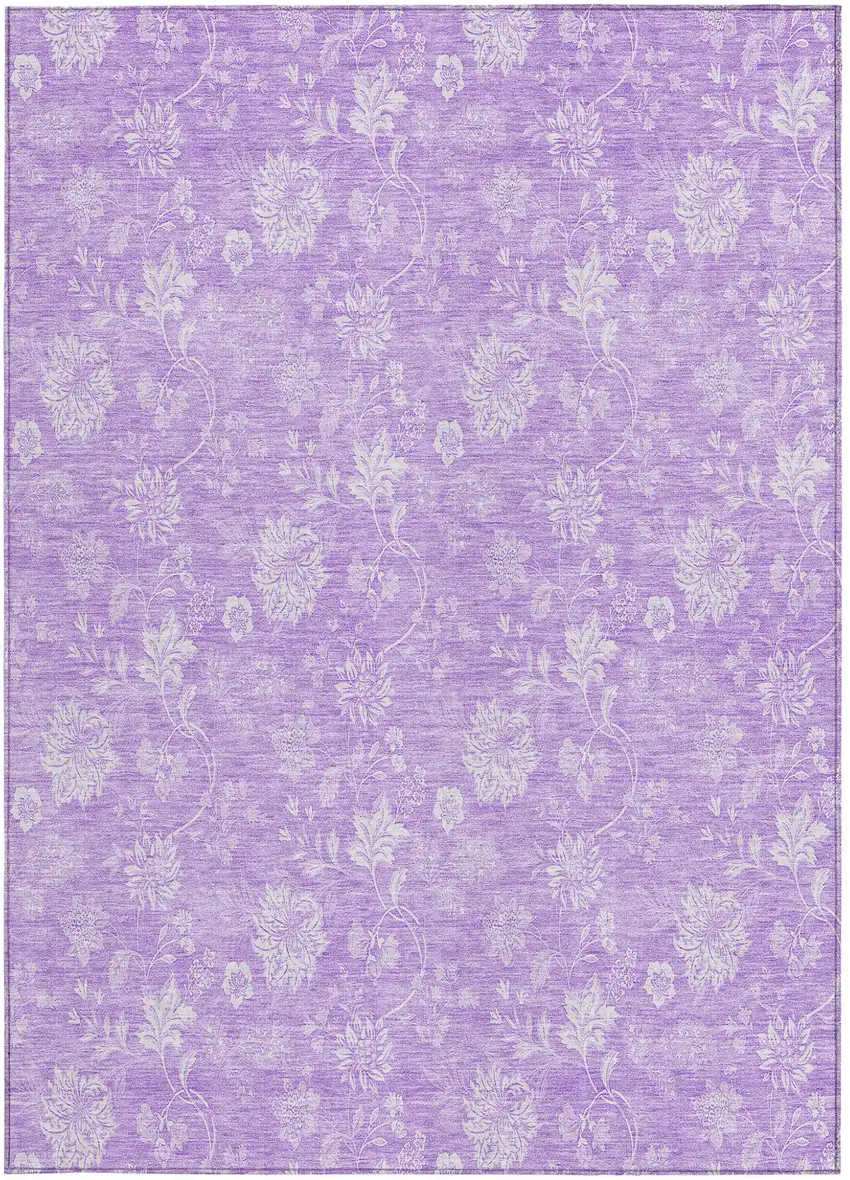 Lavender And Lilac Floral Washable Indoor Outdoor Area Rug Photo 6