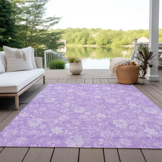 Lavender And Lilac Floral Washable Indoor Outdoor Area Rug Photo 9