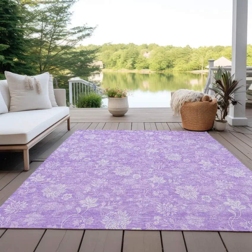 Lavender And Lilac Floral Washable Indoor Outdoor Area Rug Photo 9