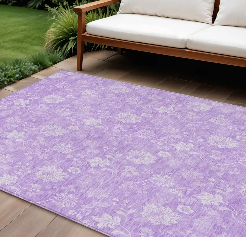 Lavender And Lilac Floral Washable Indoor Outdoor Area Rug Photo 1