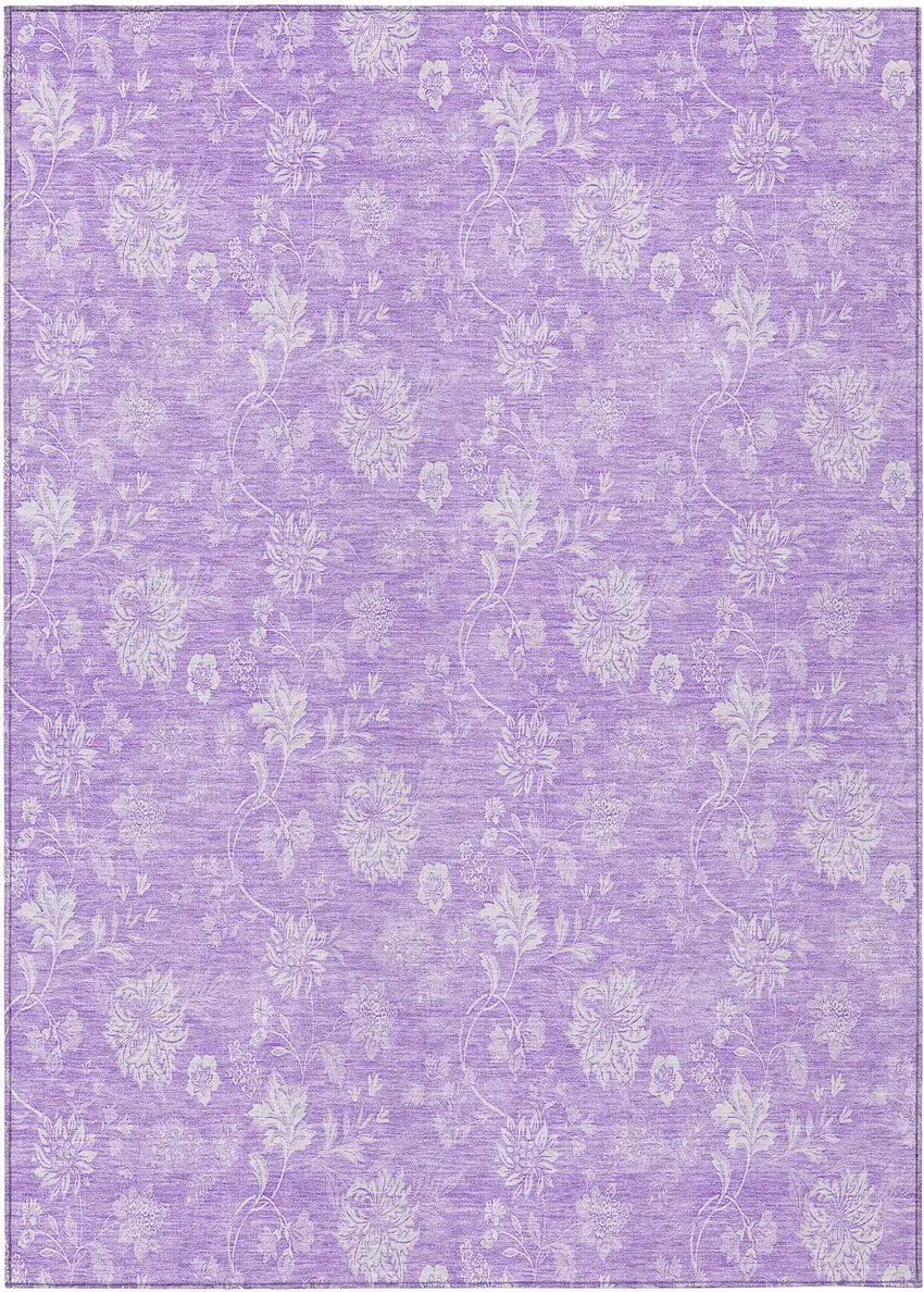 Lavender And Lilac Floral Washable Indoor Outdoor Area Rug Photo 2