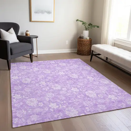 Lavender And Lilac Floral Washable Indoor Outdoor Area Rug Photo 9