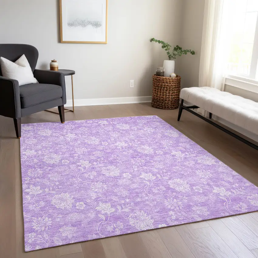Lavender And Lilac Floral Washable Indoor Outdoor Area Rug Photo 9