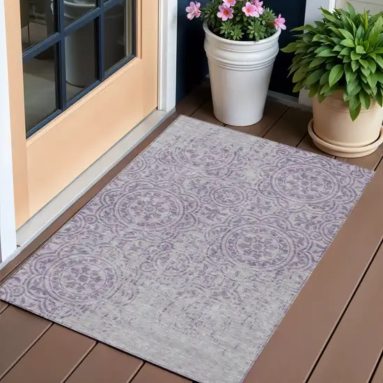 Lavender And Lilac Medallion Washable Indoor Outdoor Area Rug Photo 1