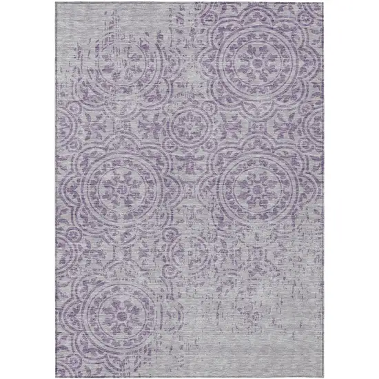 Lavender And Lilac Medallion Washable Indoor Outdoor Area Rug Photo 2