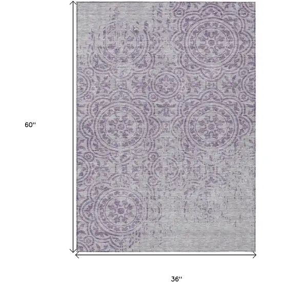 Lavender And Lilac Medallion Washable Indoor Outdoor Area Rug Photo 6