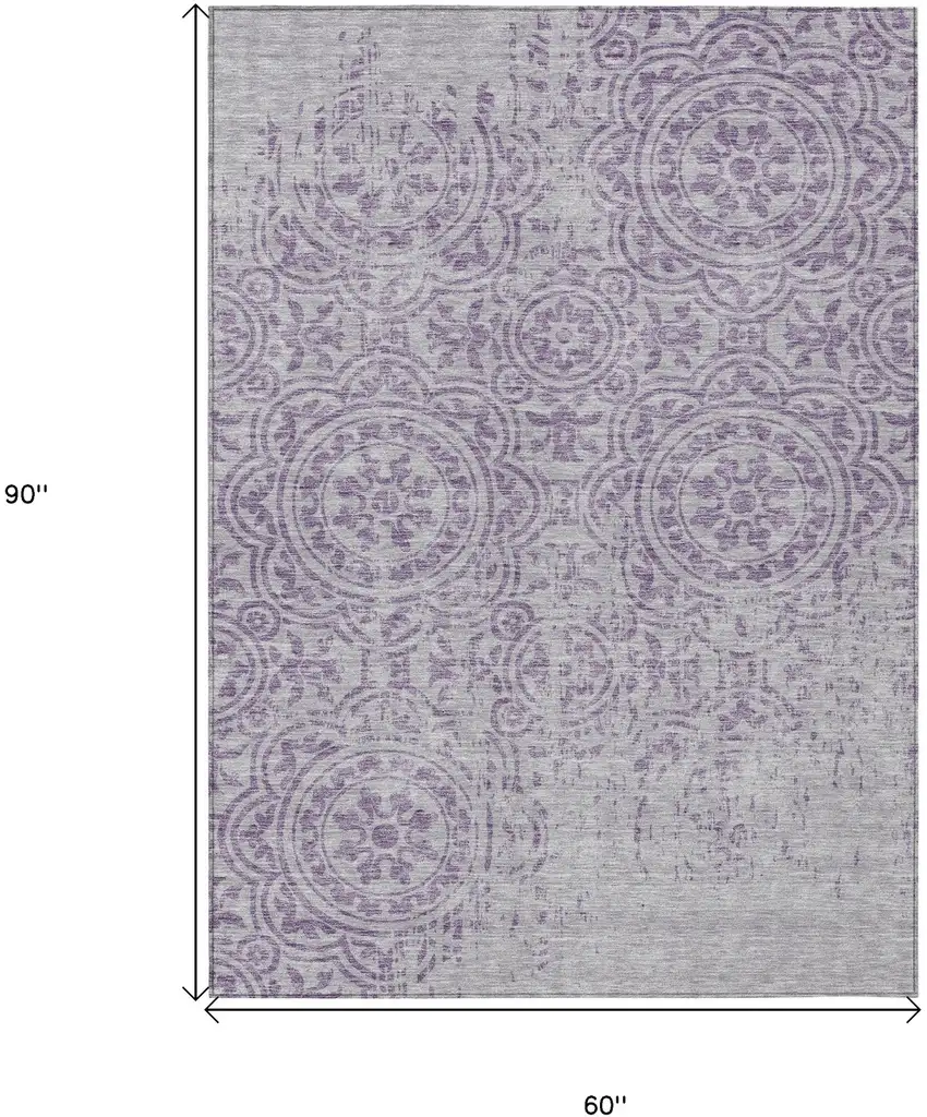 Lavender And Lilac Medallion Washable Indoor Outdoor Area Rug Photo 9