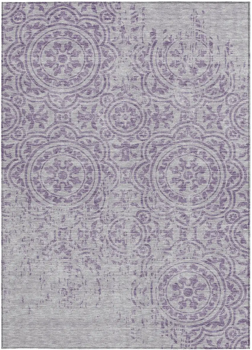 Lavender And Lilac Medallion Washable Indoor Outdoor Area Rug Photo 5