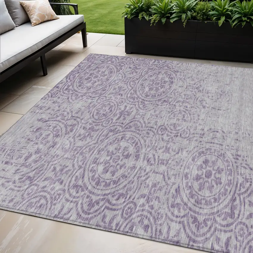 Lavender And Lilac Medallion Washable Indoor Outdoor Area Rug Photo 1