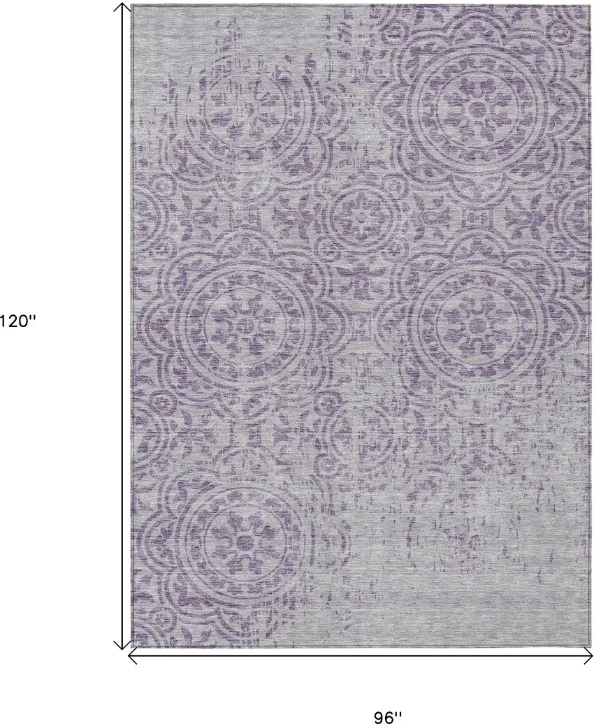 Lavender And Lilac Medallion Washable Indoor Outdoor Area Rug Photo 9