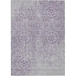 Photo of Lavender And Lilac Medallion Washable Indoor Outdoor Area Rug