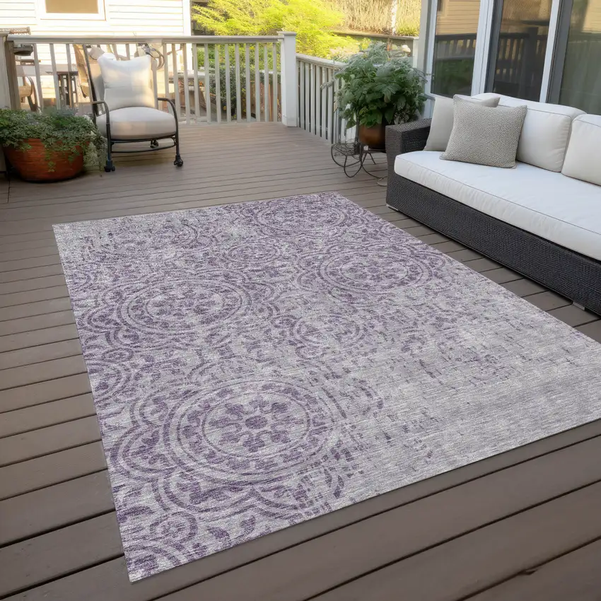 Lavender And Lilac Medallion Washable Indoor Outdoor Area Rug Photo 9