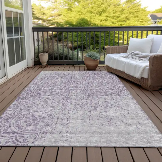 Lavender And Lilac Medallion Washable Indoor Outdoor Area Rug Photo 5