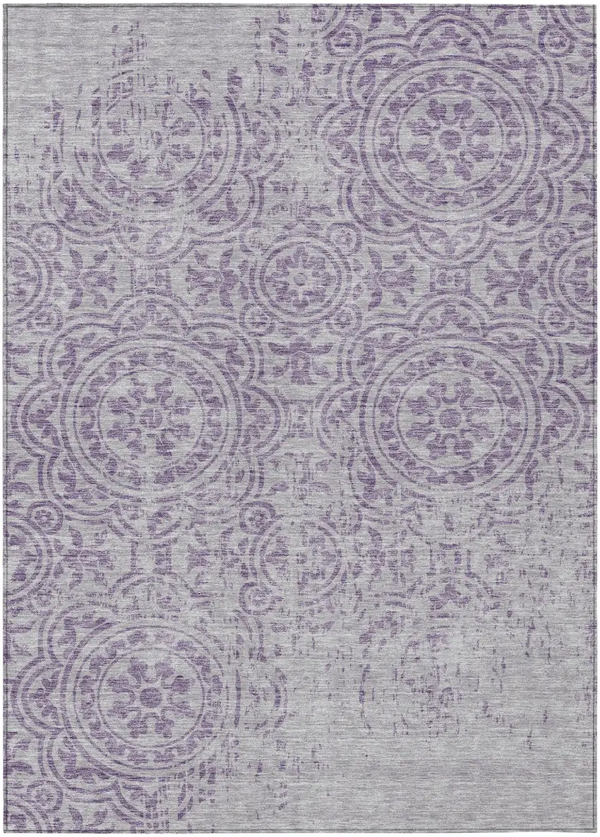 Lavender And Lilac Medallion Washable Indoor Outdoor Area Rug Photo 1