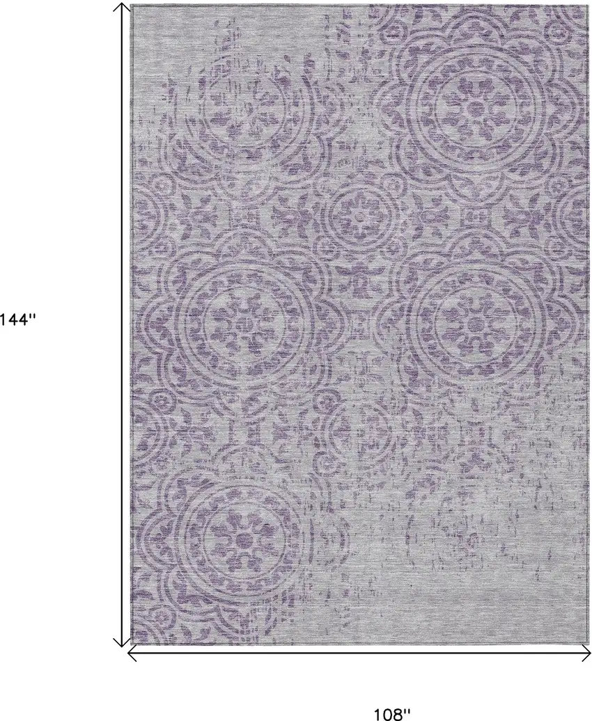 Lavender And Lilac Medallion Washable Indoor Outdoor Area Rug Photo 9