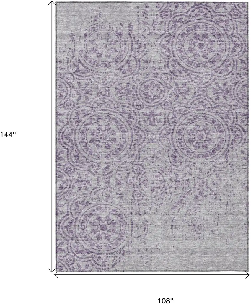 Lavender And Lilac Medallion Washable Indoor Outdoor Area Rug Photo 9