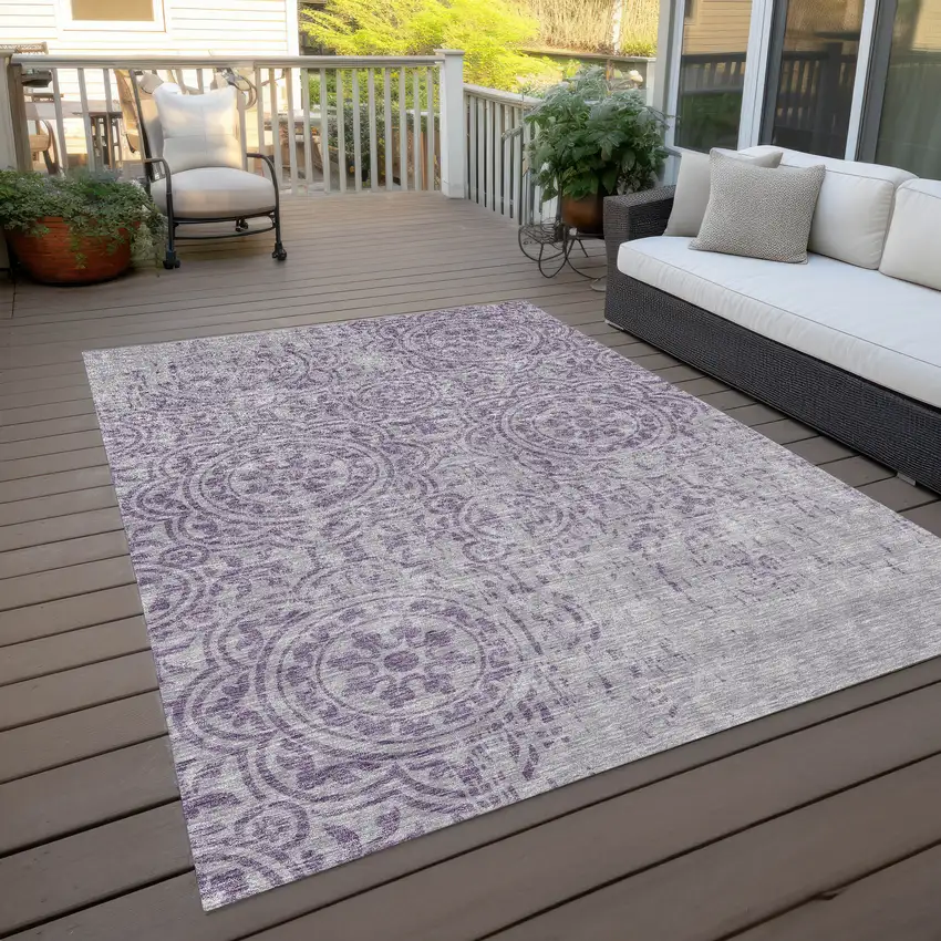 Lavender And Lilac Medallion Washable Indoor Outdoor Area Rug Photo 8
