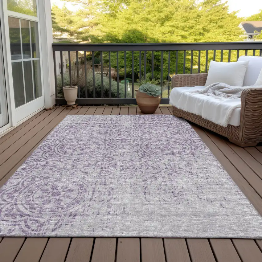 Lavender And Lilac Medallion Washable Indoor Outdoor Area Rug Photo 5
