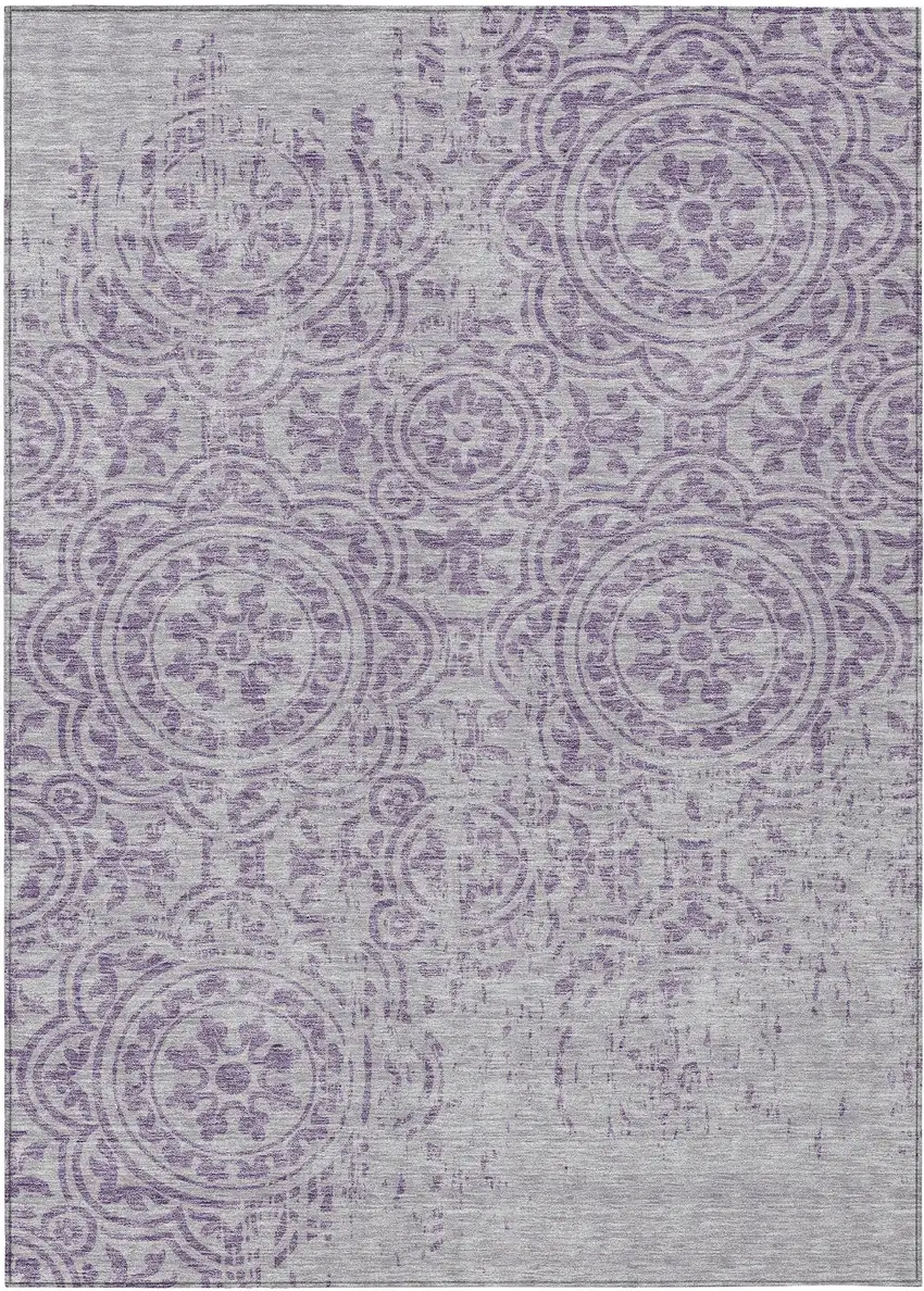 Lavender And Lilac Medallion Washable Indoor Outdoor Area Rug Photo 1