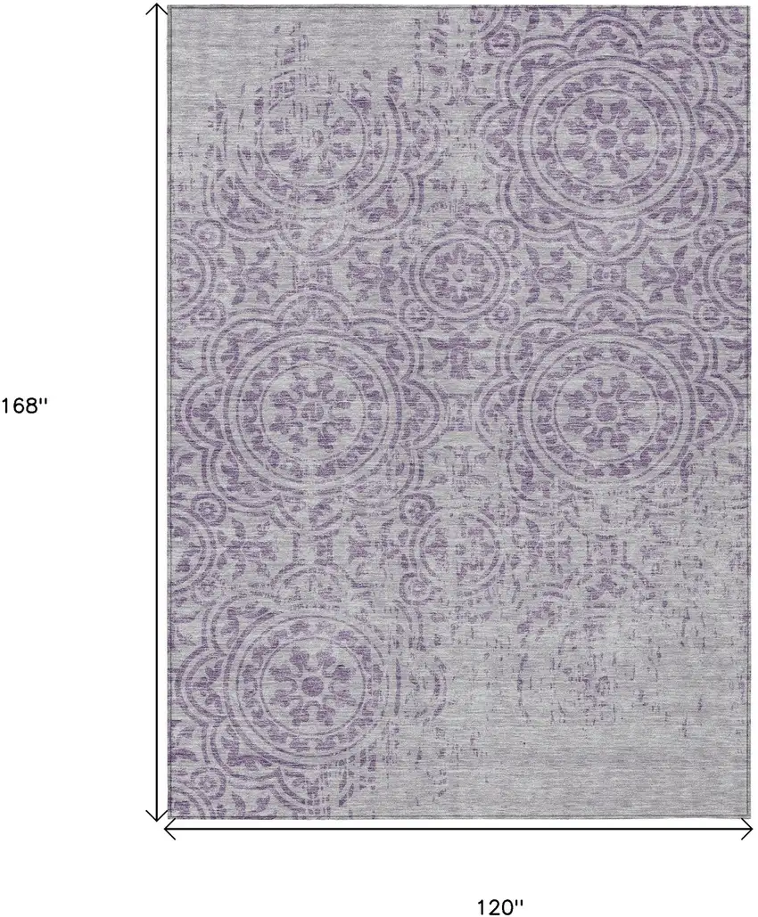 Lavender And Lilac Medallion Washable Indoor Outdoor Area Rug Photo 9